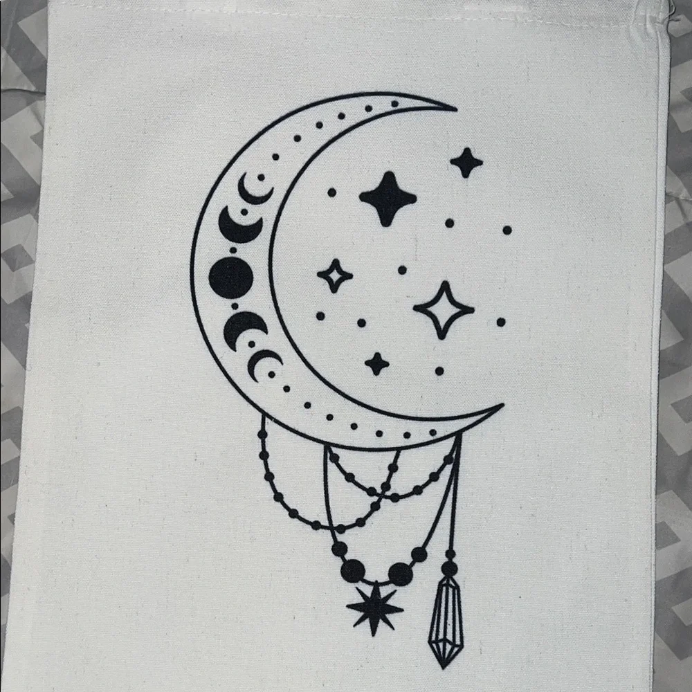 White Canvas Tote Bag with Black Celestial Design